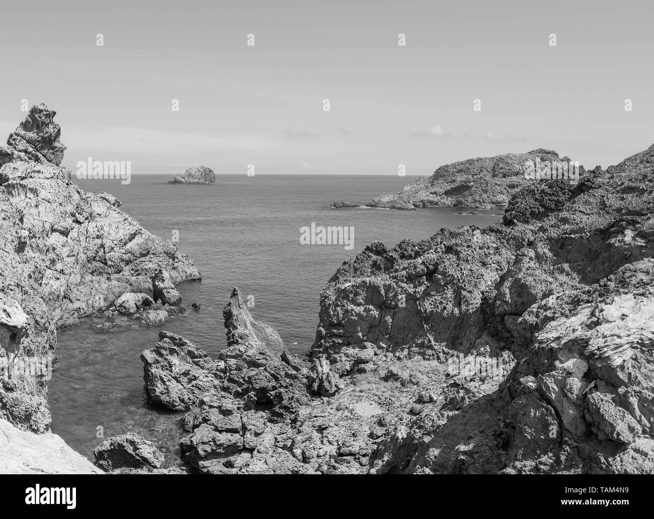 black and white rocky bay Stock Photo - Alamy