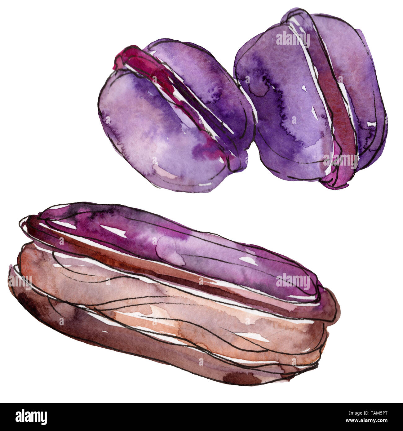 Tasty sweet desserts in a watercolor style isolated element. Hand ...