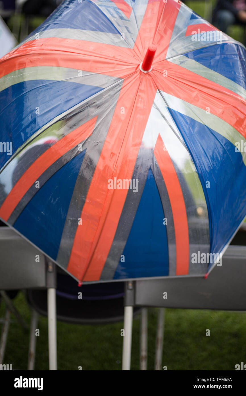 British Union flag umbrella, at a sporting event Stock Photo Alamy