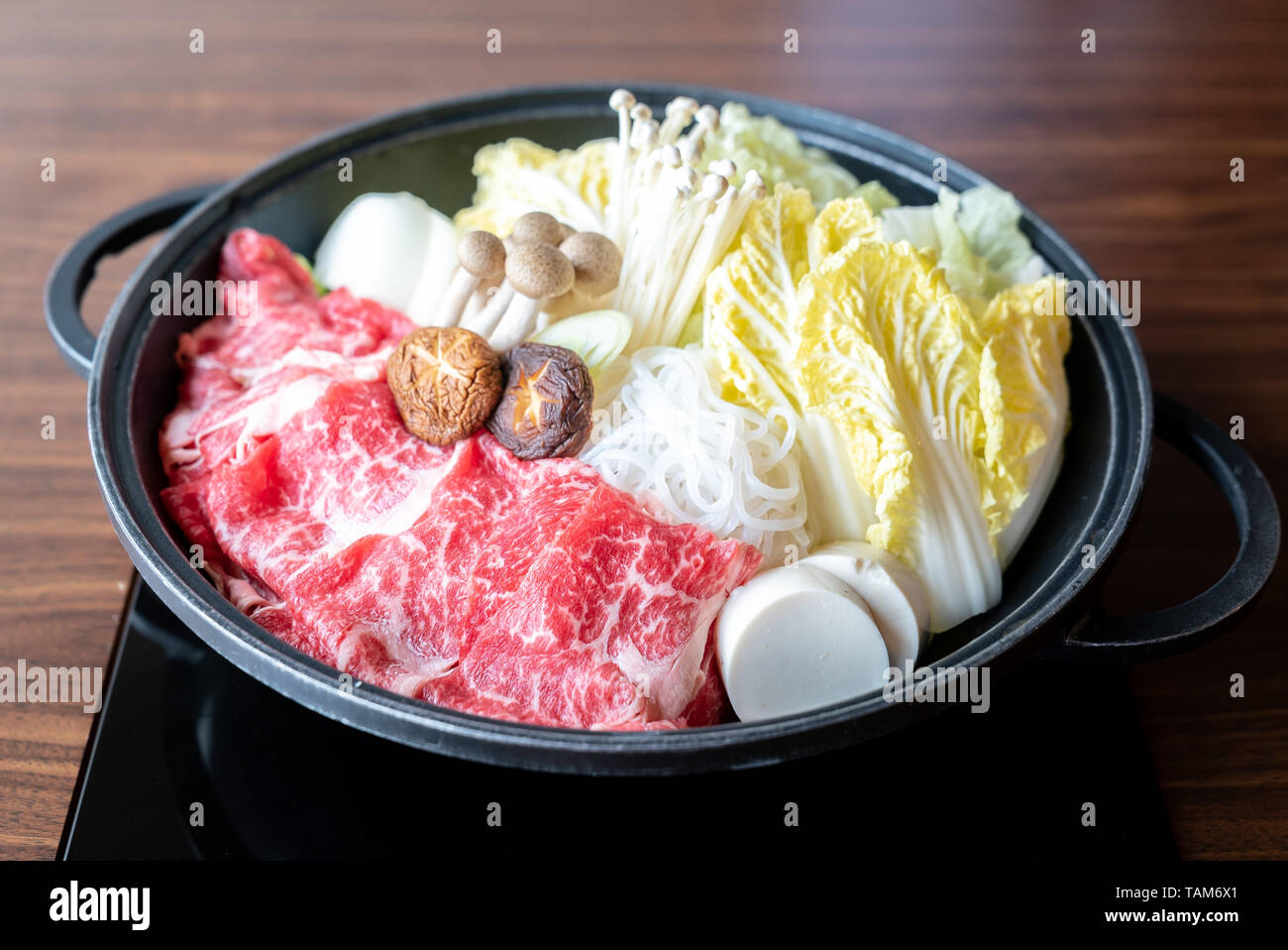 Japanese wagyu beef Sukiyaki set ready to cook Stock Photo Alamy