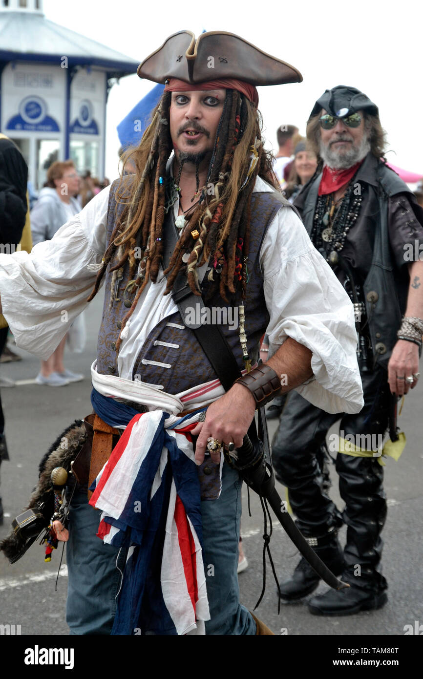 Captain Jack Sparrow at Eastbourne Sunshine Carnival, Sussex, England, UK. May Bank Holiday 2019 Stock Photo