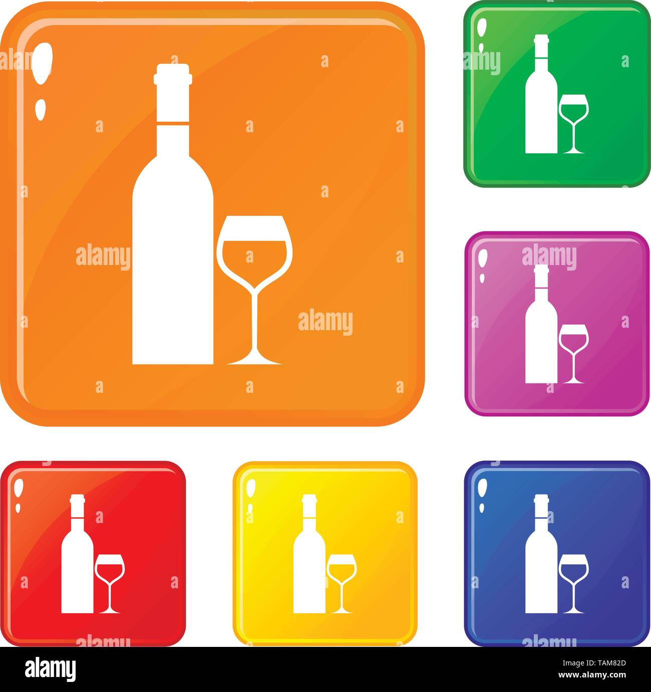 Glass and bottle of wine icons set vector color Stock Vector Image ...