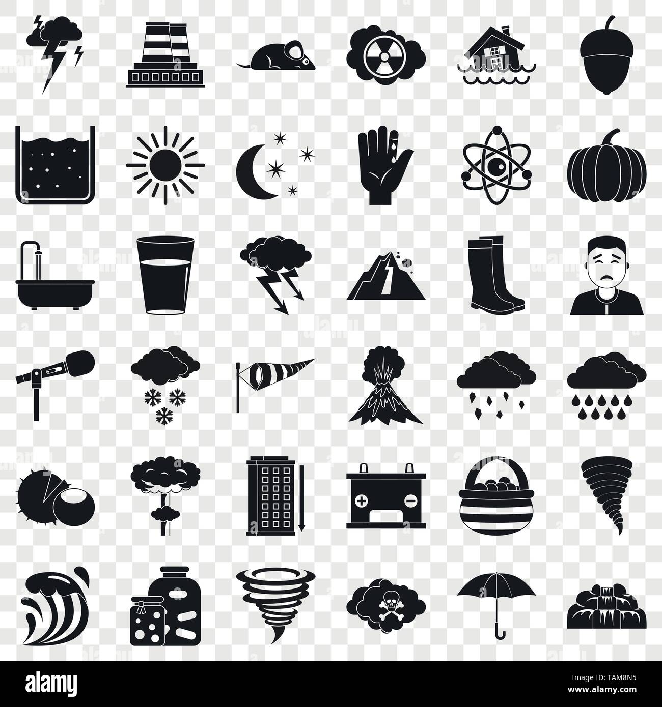 Thunderstorm icons set, simple style Stock Vector