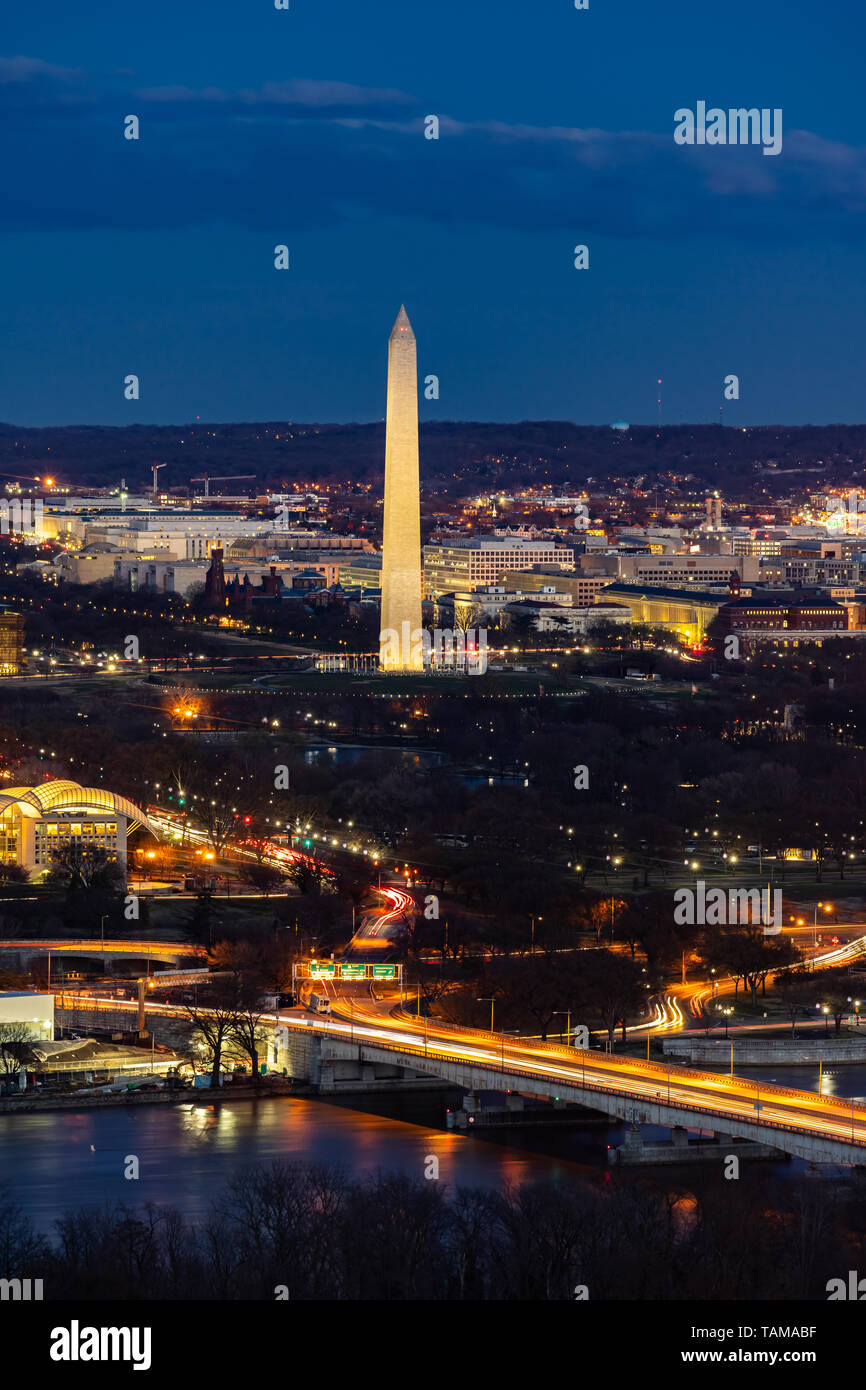 Aerial view of Washington DC cityscape from Arlington Virginia USA. Stock Photo