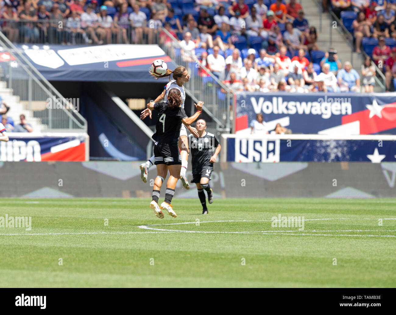 Harrison, NJ - May 26, 2019: Tobin Heath (17) of USA wons air ball during friendly game against Mexico as preparation for Womens World Cup on Red Bull Arena USA won 3 - 0 Stock Photo