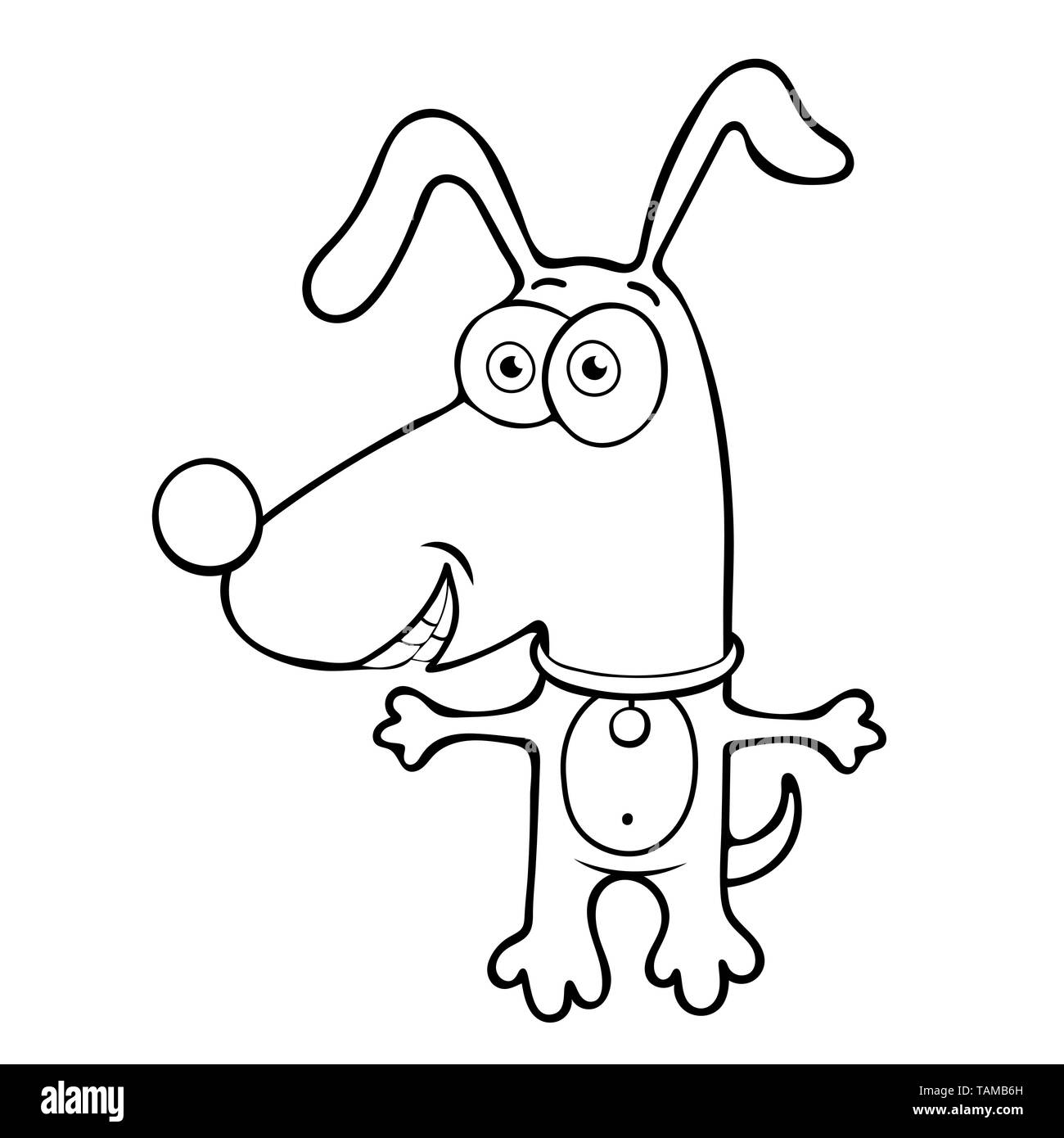 Funny dog outline, cartoon character, painted cute animal, black and white drawing, silhouette, sketch, coloring. Comical puppy open arms for hugs iso Stock Vector