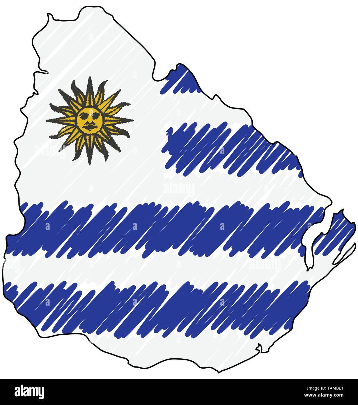 Uruguay map hand drawn sketch. Vector concept illustration flag ...