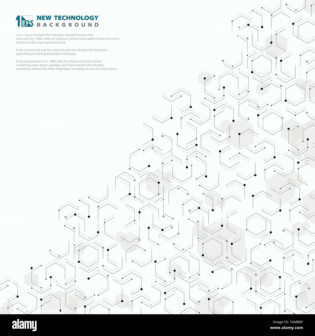 Abstract hexagonal geometric technology pattern design white and gray ...