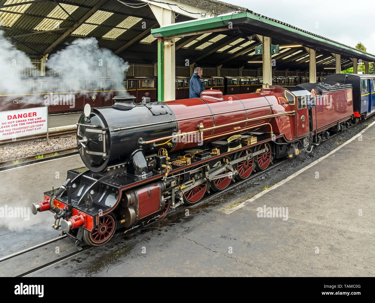 Light 4-8-2 steam engine Hercules on train Romney, Hythe and Dymchurch light Railway station at New Kent UK Stock Photo - Alamy