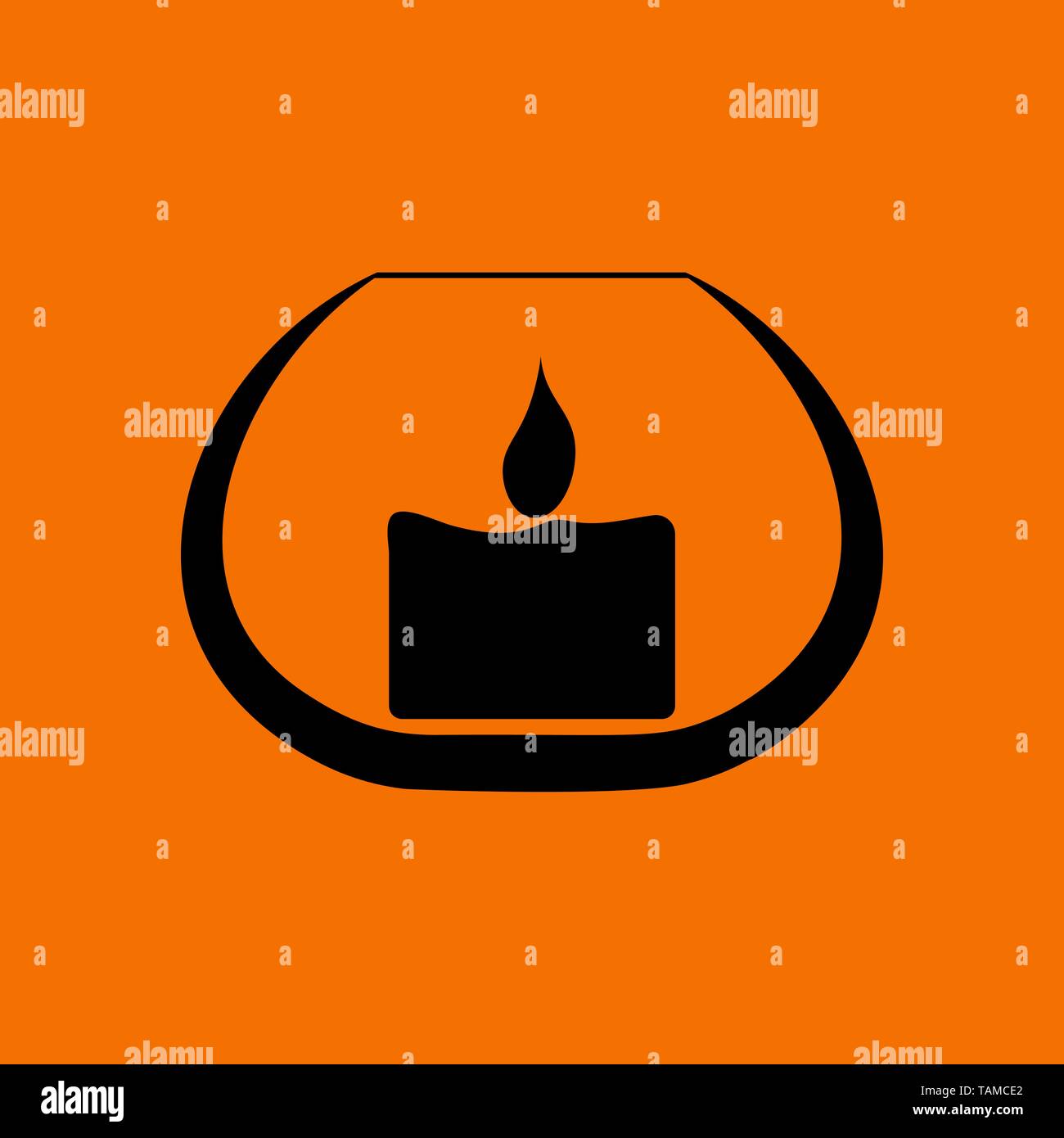 Candle In Glass Icon. Black on Orange Background. Vector Illustration