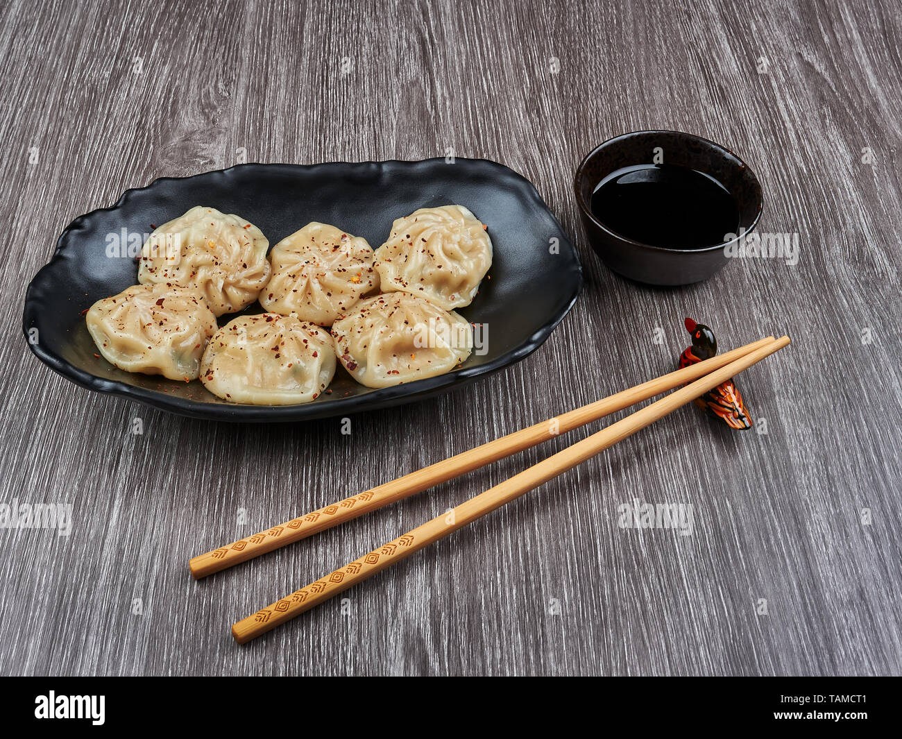 Korean food steamed chicken dumplings with soy sauce Stock Photo Alamy