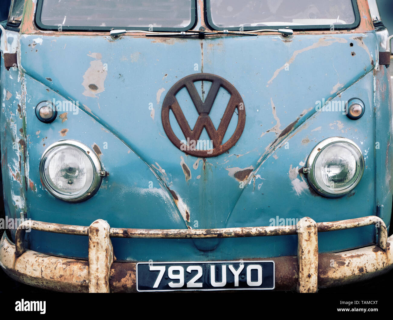 Classic 1950's VW T1 transporter front view. Stock Photo