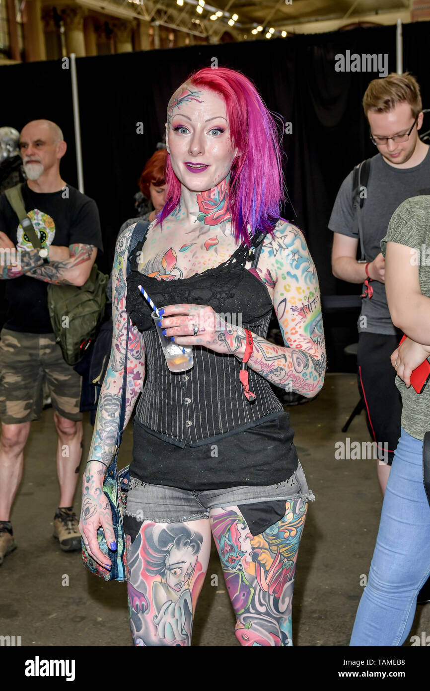 London, UK. 26th May, 2019. The Great British Tattoo Show getting bigger and better, hundreds of tattoo fans have tattoo done by tattoo artists and many live preformance and fashion show at Alexandra Palace, on 26 May 2019, London, UK. Credit: Picture Capital/Alamy Live News Stock Photo