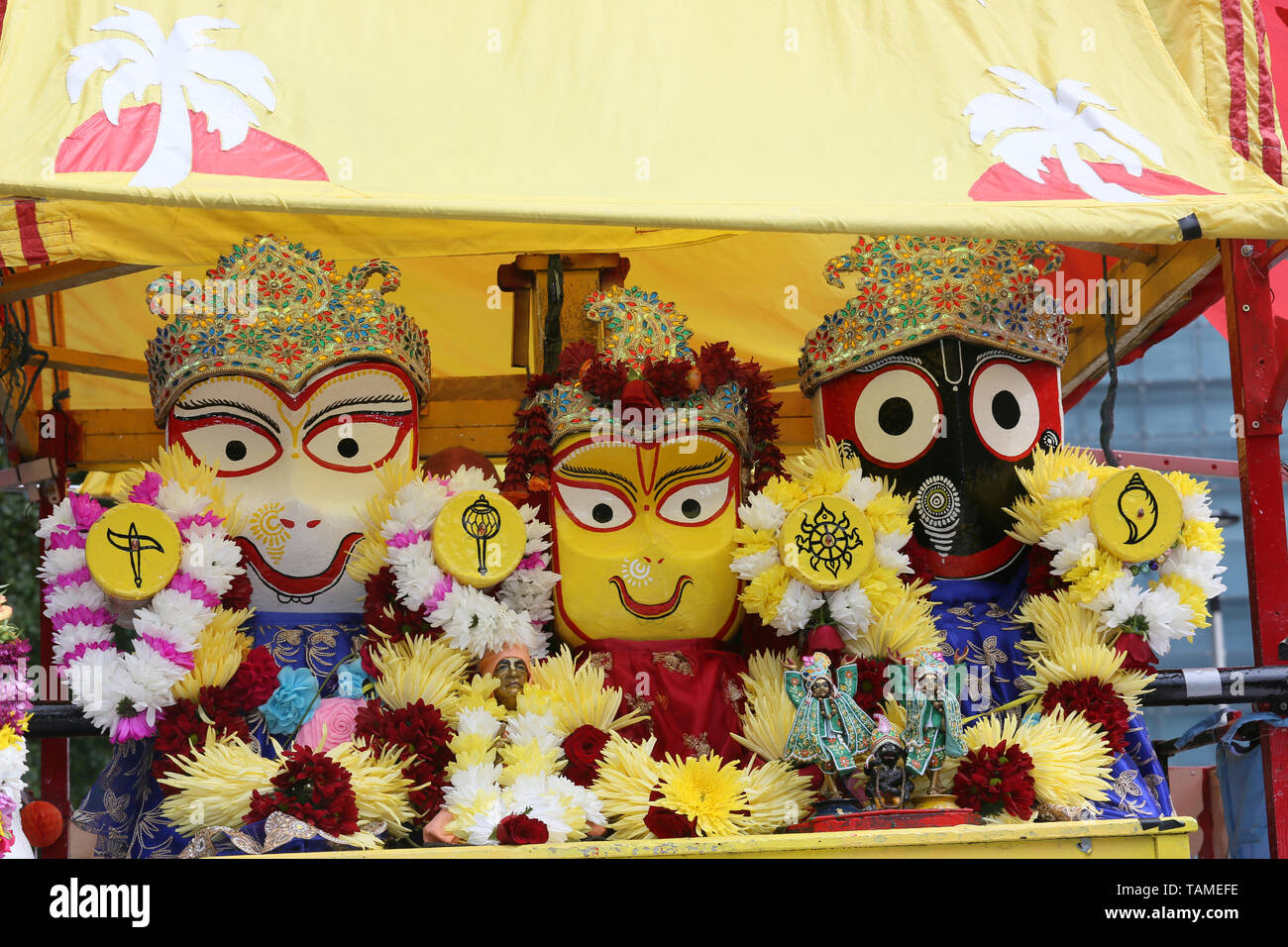 Manchester, UK, 26th May, 2019. The Indian chariot festival of Lord Jagenath takes place in the city.  Manchester. Credit: Barbara Cook/Alamy Live News Stock Photo