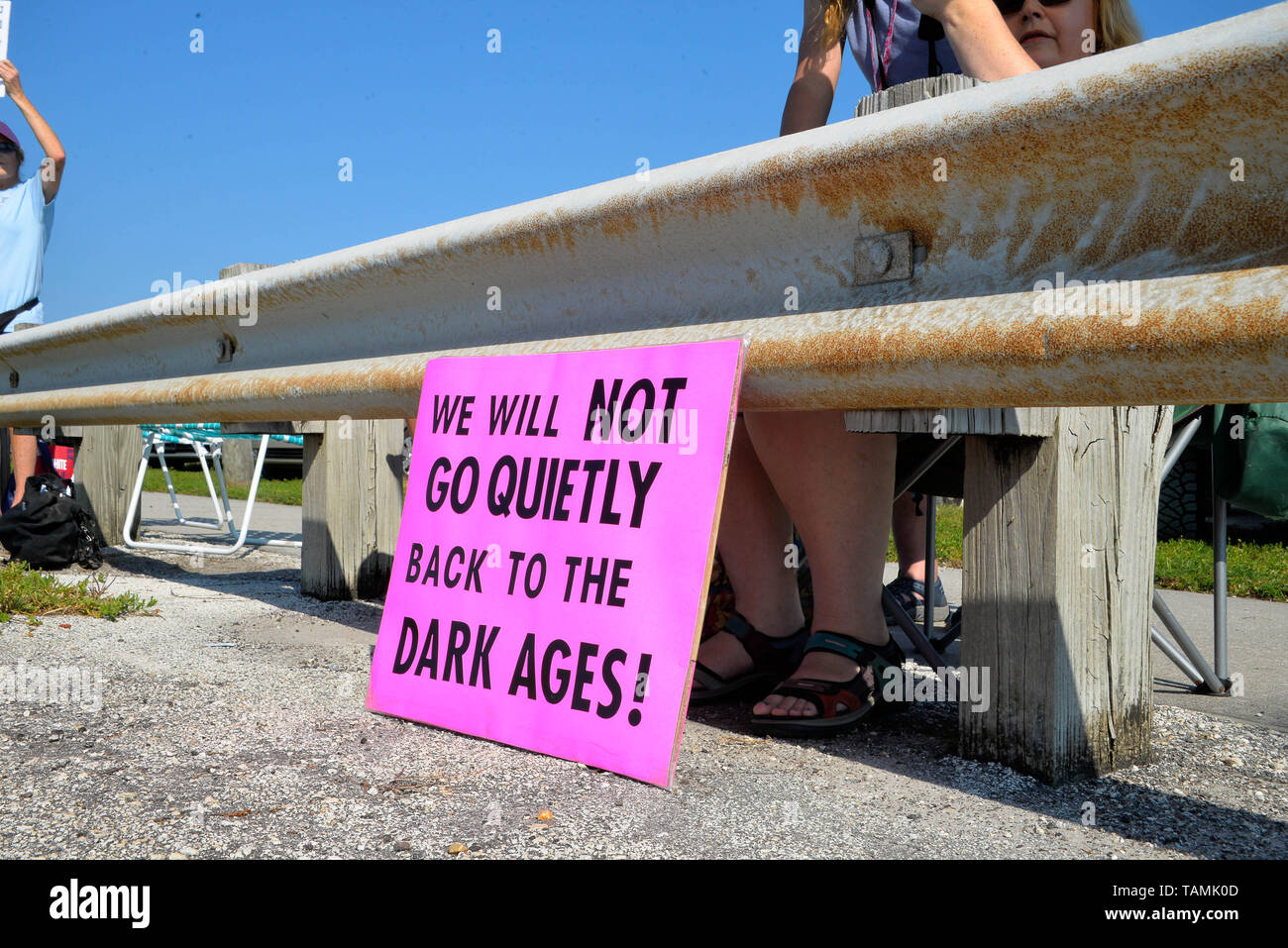 Brevard County, Melbourne. Florida. May 26, 2019. As with other city’s across America woman came out in force to protest against having their rights taken away from them regarding abortion. Home made signs stating their opinion of law makers were waved at passing motorist on the Eau Gallie Causeway. The Brevard Woman’s March group stated “We are fired up and letting the world know where we stand. WE WON’T GO BACK! They're coming for women. They're coming for doctors. They're coming for Roe.” Photo Credit Julian Leek / Alamy Live News Stock Photo