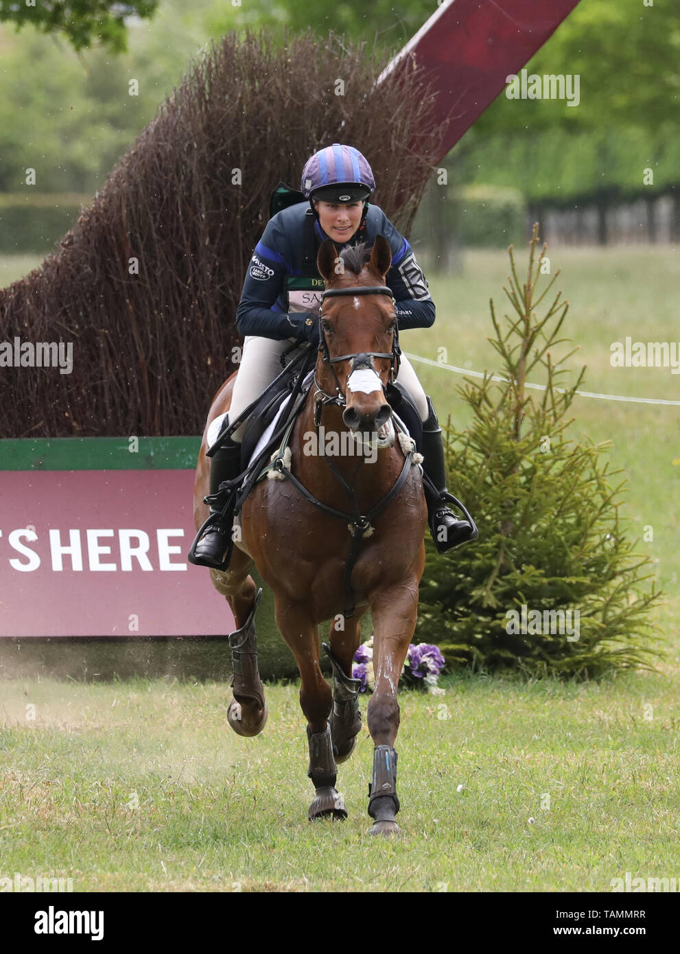 Houghton, UK. 26th May, 2019. Zara Tindall, riding Watkins, was happy