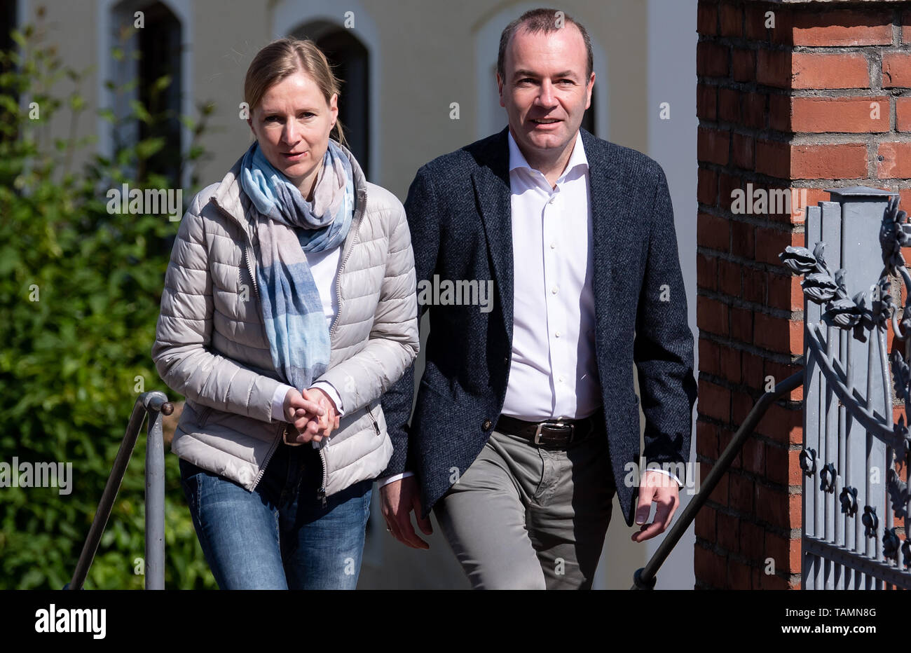 Wildenberg, Germany. 26th May, 2019. Manfred Weber (CSU), the EPP's top candidate in the 2019 European elections, will attend a worship service with his wife Andrea Weber before voting for the European elections. Credit: Sven Hoppe/dpa/Alamy Live News Stock Photo