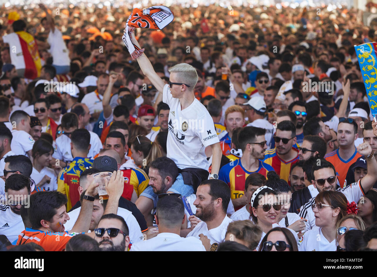 25th May 2019, Estadio Benito VillamarIn, Seville, Spain: Copa del Rey  football final, Barcelona FC versus Valencia; Valencia fans in their fan  zone prior to the game Stock Photo - Alamy