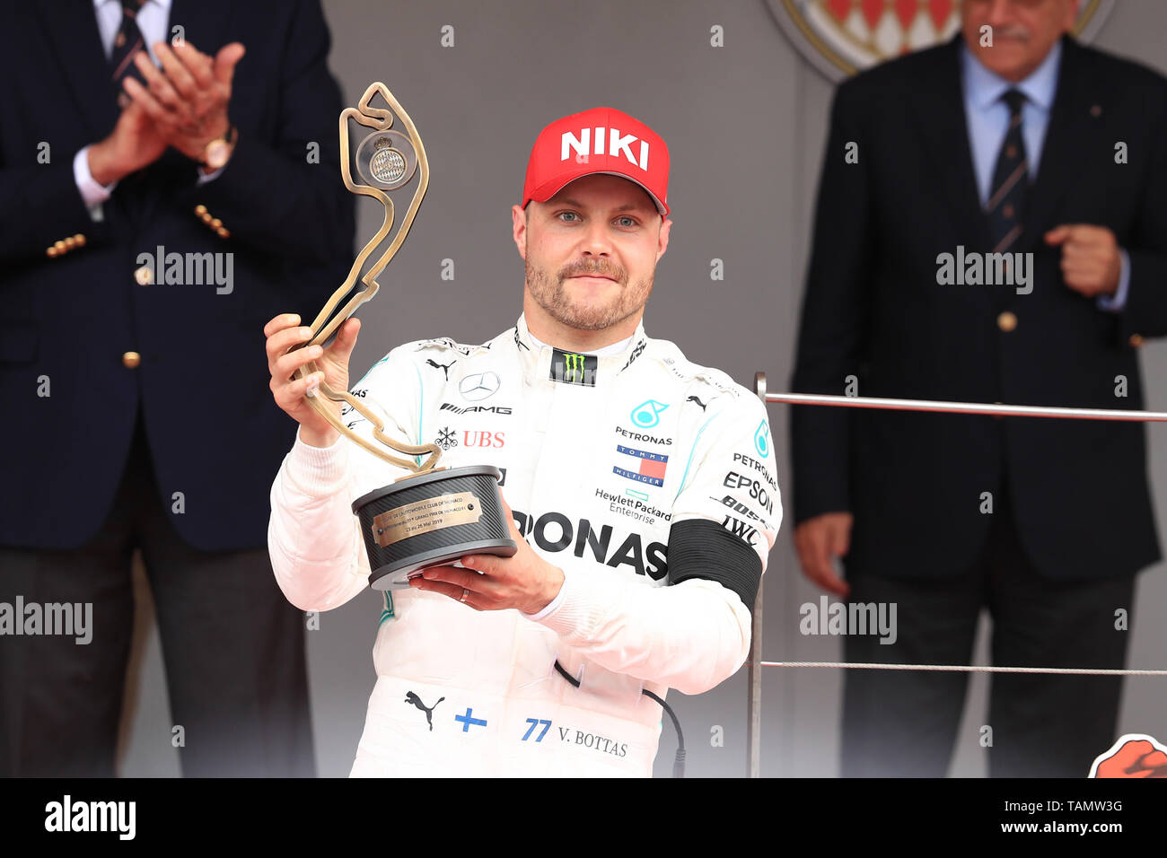 Monte Carlo, Monaco. 26th May, 2019. F1 Grand Prix of Monte Carlo, race  day; Mercedes AMG Petronas Motorsport, Valtteri Bottas holds up his 3rd  placed trophy on the podium Credit: Action Plus