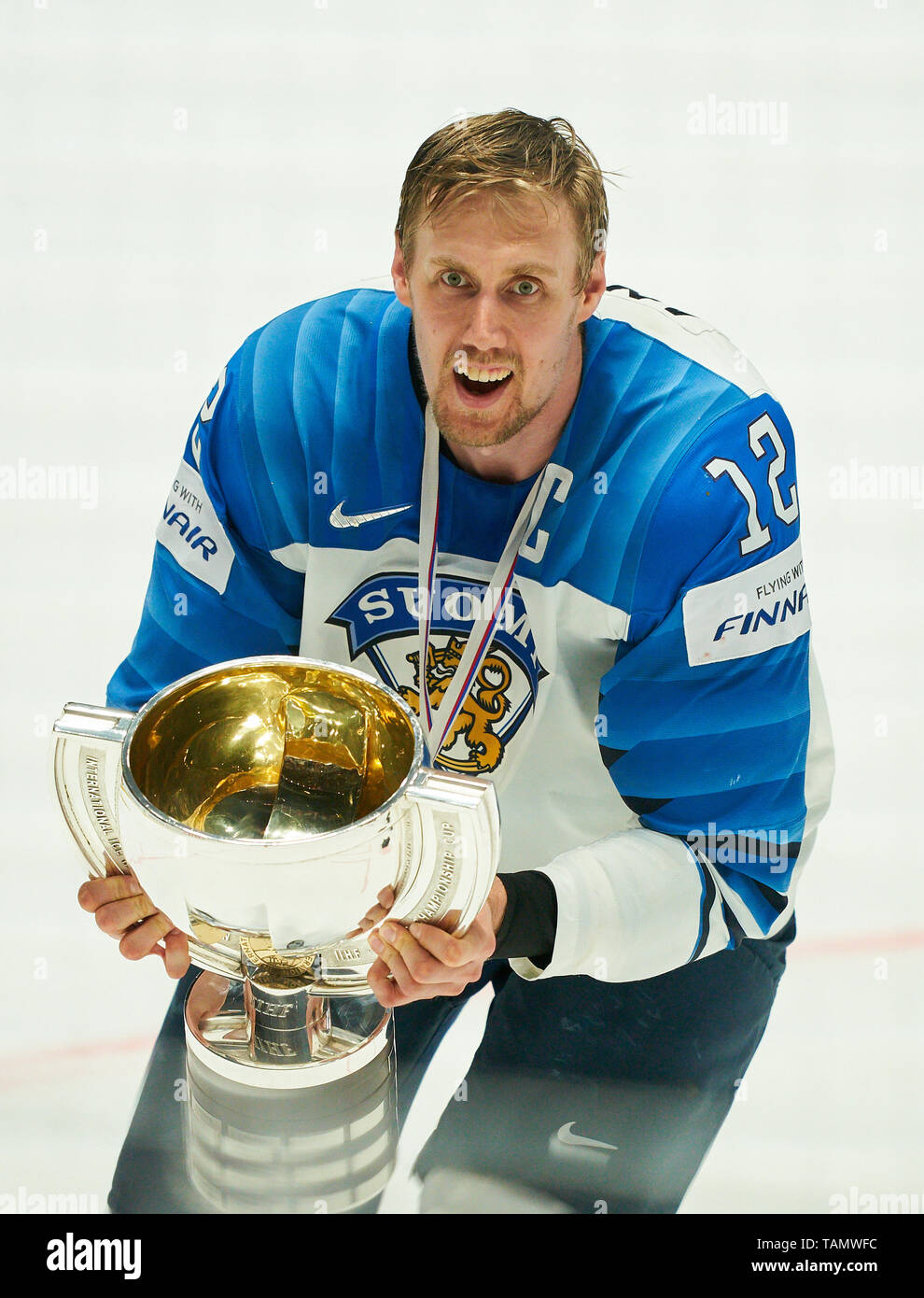 Bratislava, Slovakia. 26th May, 2019. Kaapo KAKKO, FIN 24 Finland won the  title and celebrate the trophy CANADA - FINLAND 1-3 Kanada - Finnland FINAL  IIHF ICE HOCKEY WORLD CHAMPIONSHIPS in Bratislava