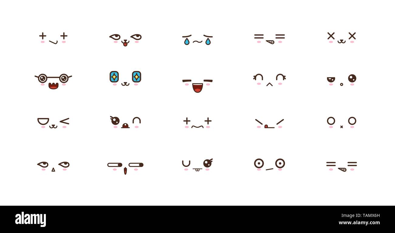 Kawaii faces expressions cute smile emoticons. Japanese emoji ...