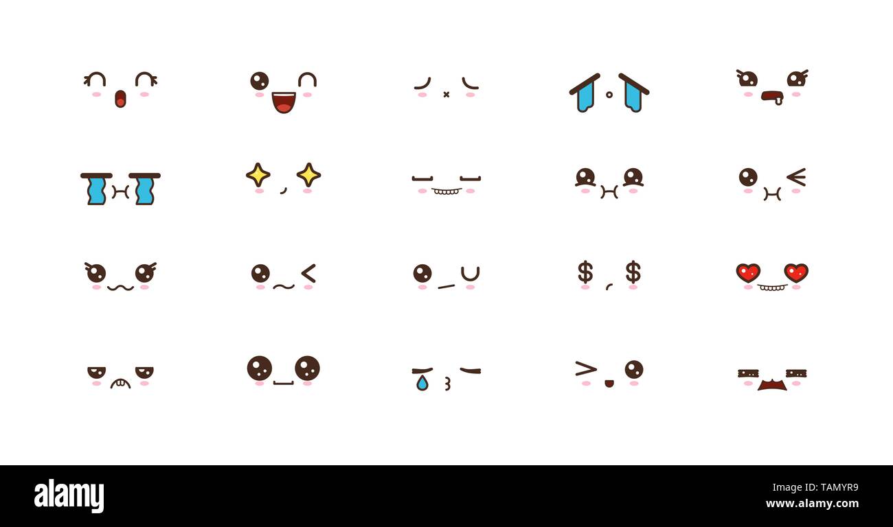 Kawaii faces expressions cute smile emoticons. Japanese emoji ...