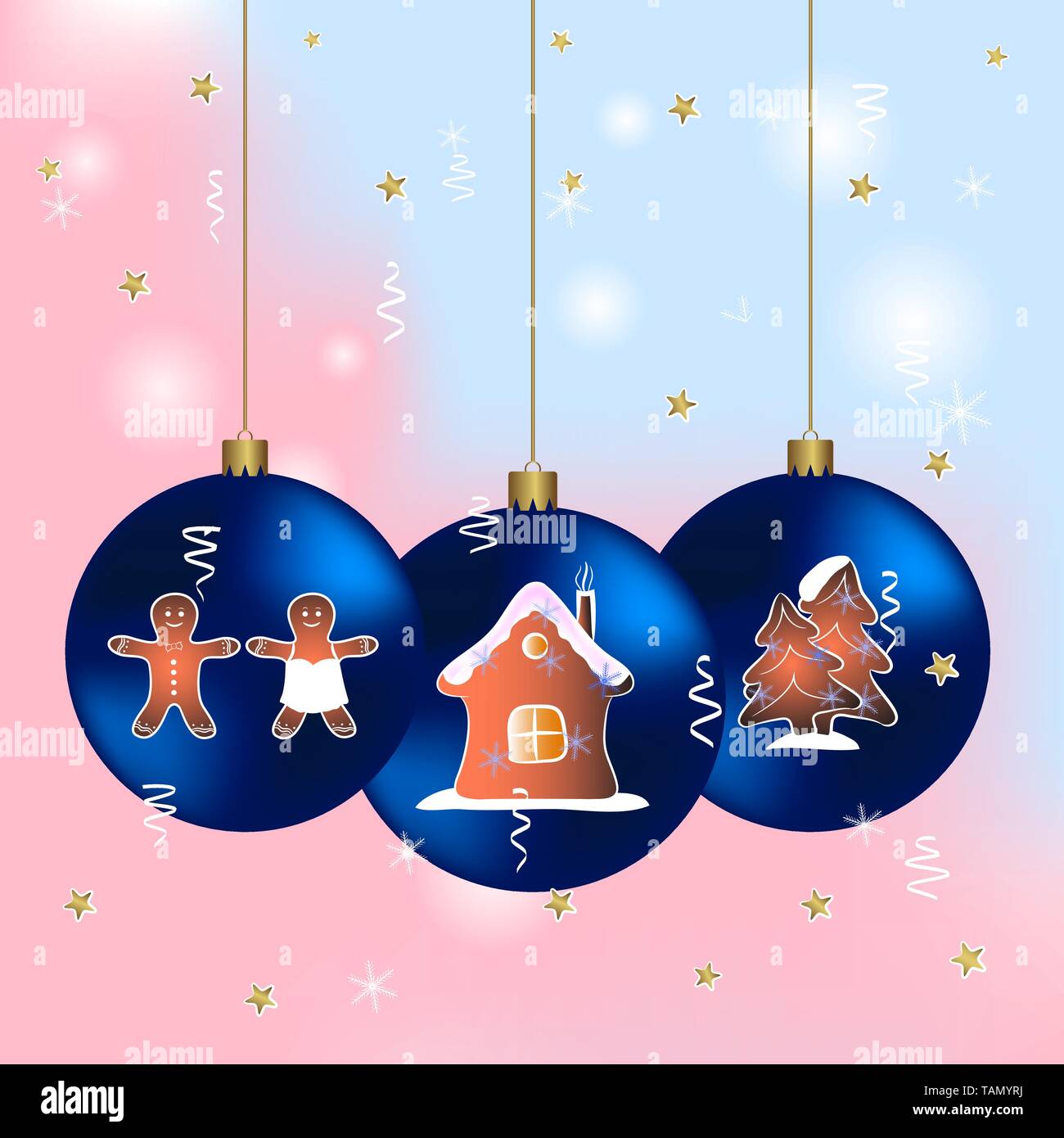Merry christmas greeting card with blue balls. happy new year greeting ...