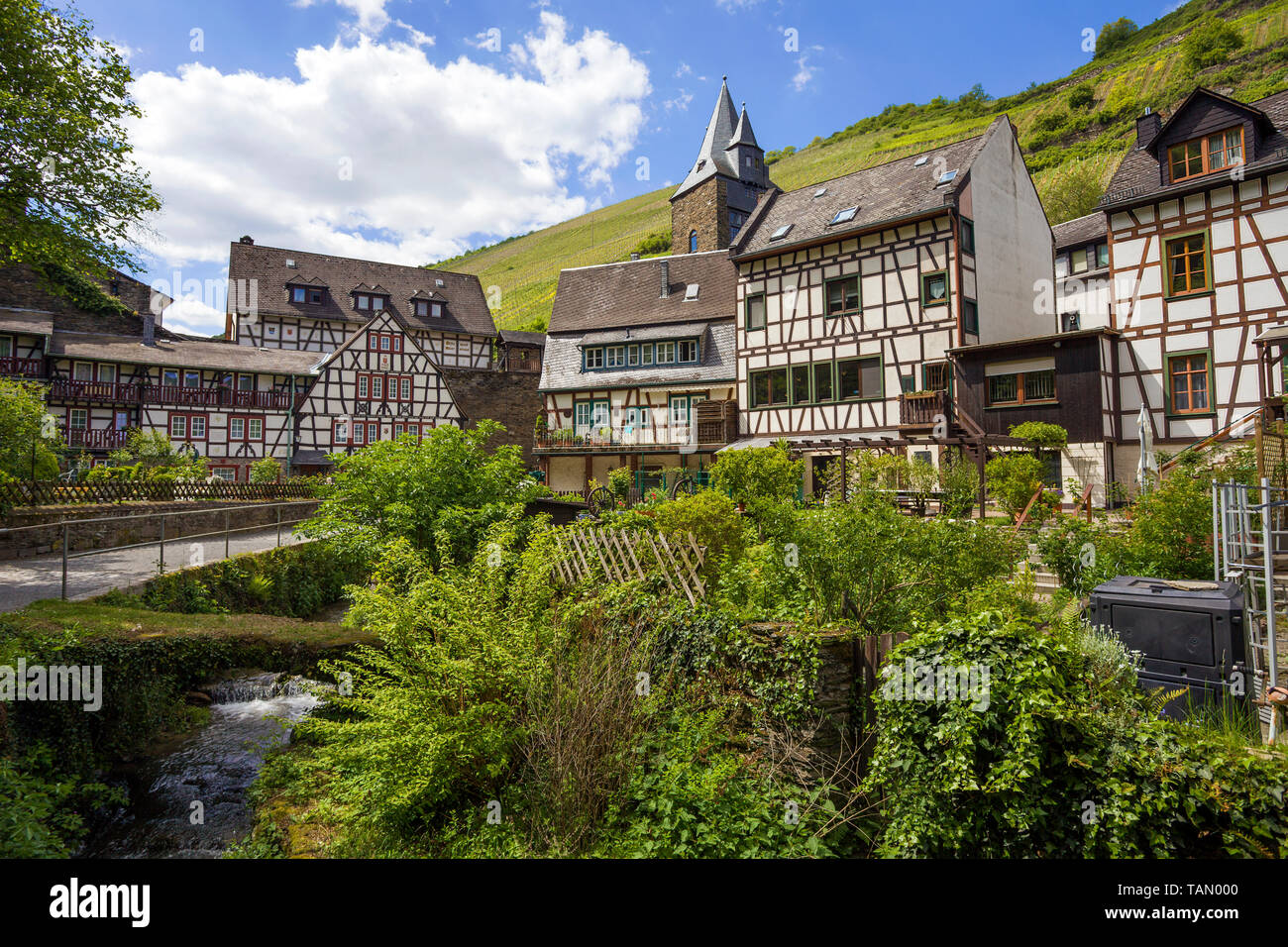 The Malerwinkel, idyllic neighbourhood at a stream, Bacharach, Unesco world heritage site, Upper Middle Rhine Valley, Rhineland-Palatinate, Germany Stock Photo
