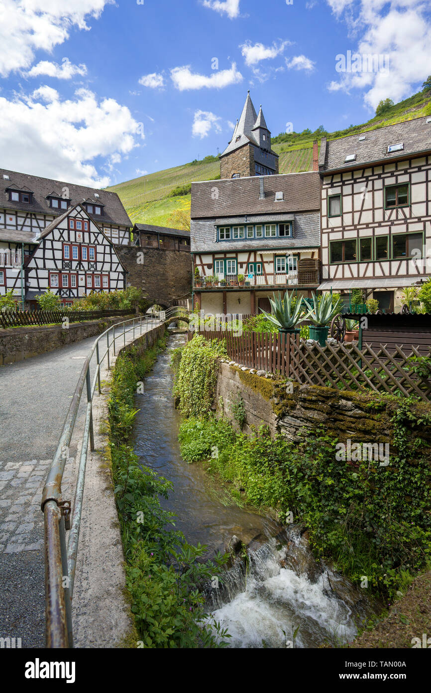 The Malerwinkel, idyllic neighbourhood at a stream, Bacharach, Unesco world heritage site, Upper Middle Rhine Valley, Rhineland-Palatinate, Germany Stock Photo