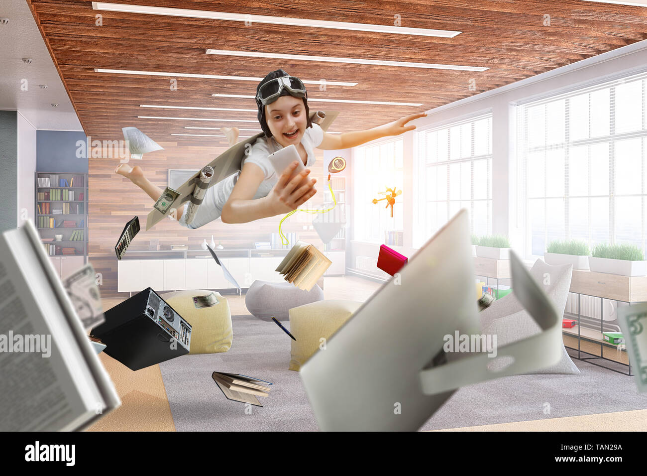 Self Fly Fly with self-made plane wing Stock Photo - Alamy