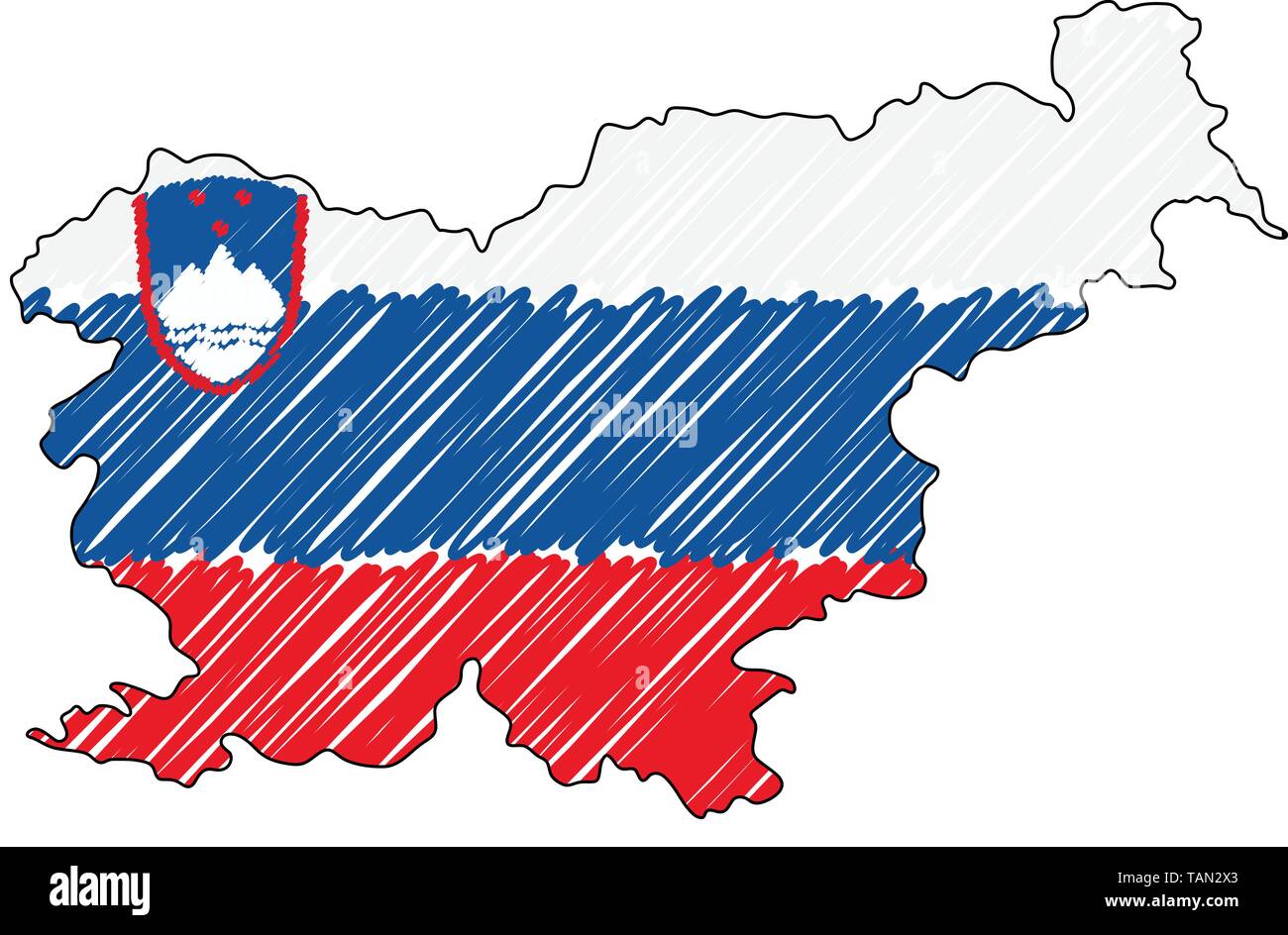 Slovenia map hand drawn sketch - Slovenia Map Hand Drawn Sketch Vector Concept Illustration Flag Childrens Drawing Scribble Map Country Map For Infographic Brochures And TAN2X3 