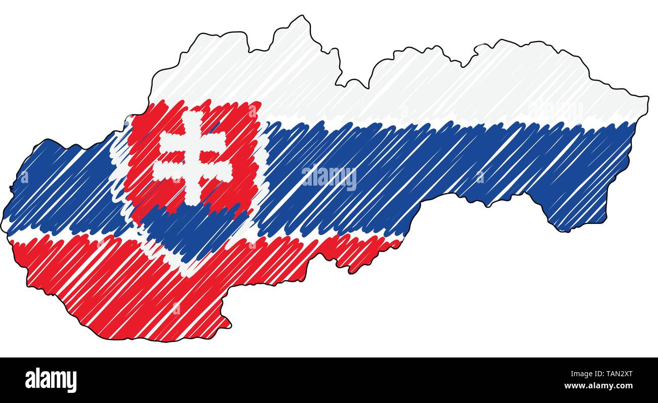 Slovakia map hand drawn sketch - Slovakia Map Hand Drawn Sketch Vector Concept Illustration Flag Childrens Drawing Scribble Map Country Map For Infographic Brochures And TAN2XT 