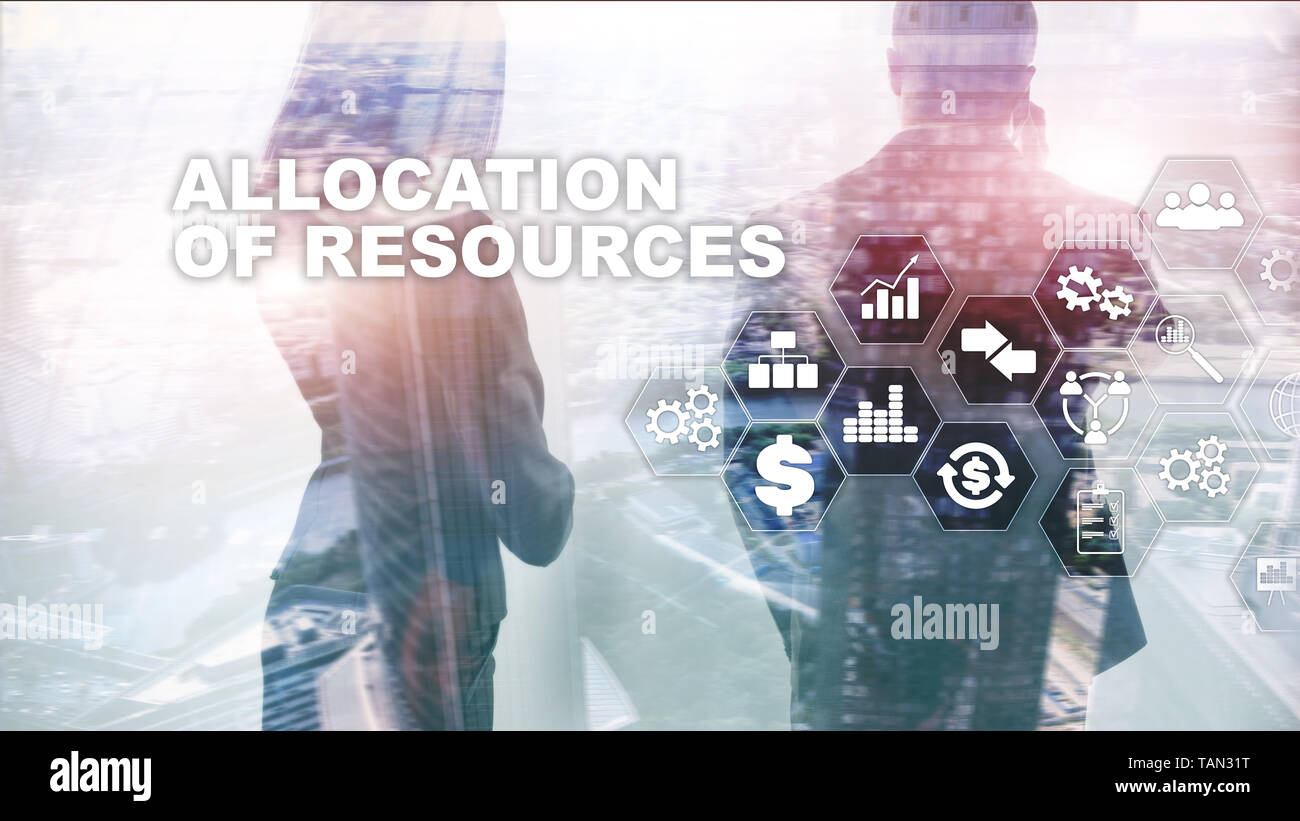 Allocation of resources concept. Strategic planning. Mixed media. Abstract business background. Financial technology and communication concept Stock Photo