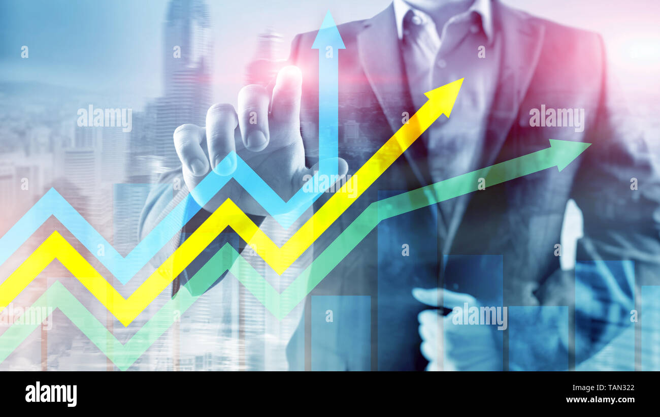 Financial growth arrows graph. Investment and trading concept. Stock Photo