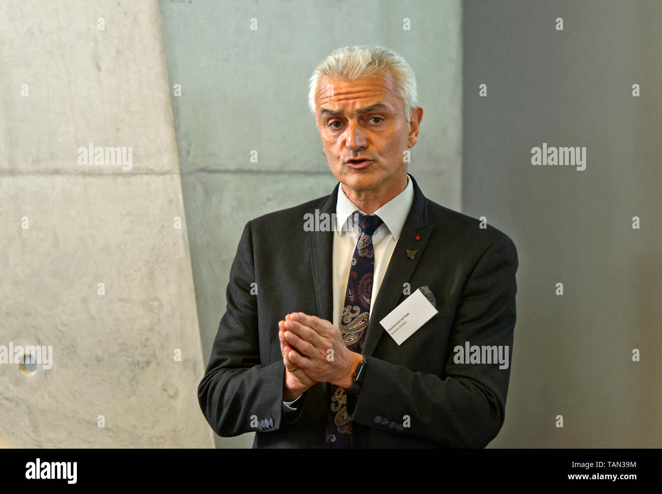 Joel Rode, General (Rtd.) and Advisor at Dassault Aviation, promotion event for the Rafale aircraft, AIR2030, Payerne, Switzerland Stock Photo
