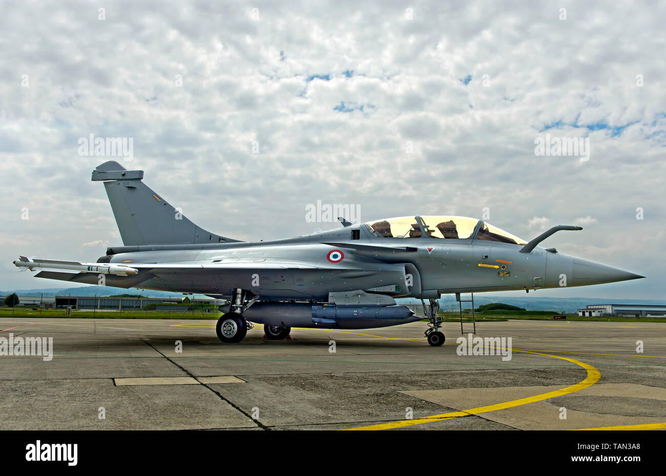 French Air Force Dassault Rafale B 4-FU SPA 81 fighter aircraft, static display on the Payerne military, Payerne, Switzerland Stock Photo