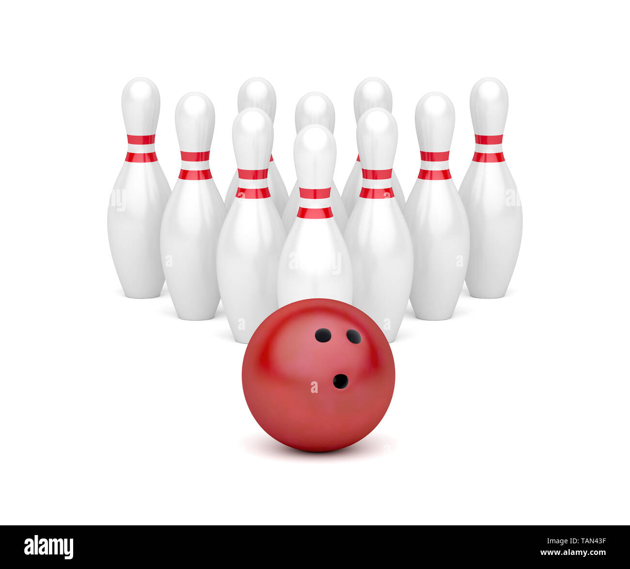 Row of bowling pins and red bowling ball Stock Photo Alamy