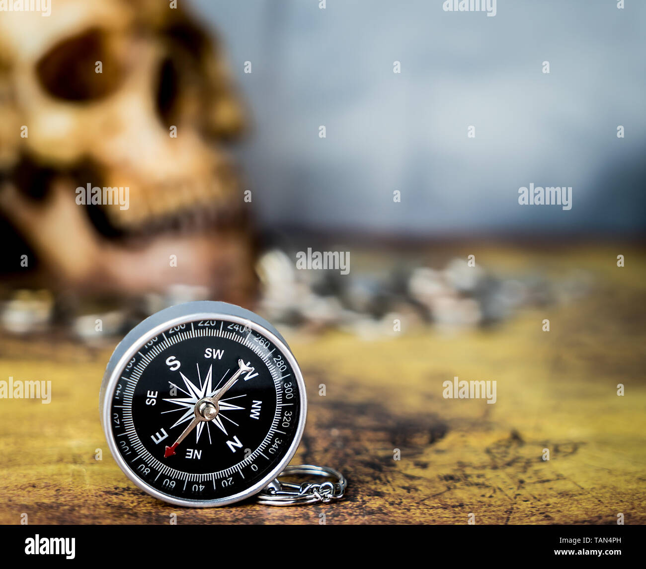 Compass for vintage treasure hunting concept copy space Stock Photo Alamy