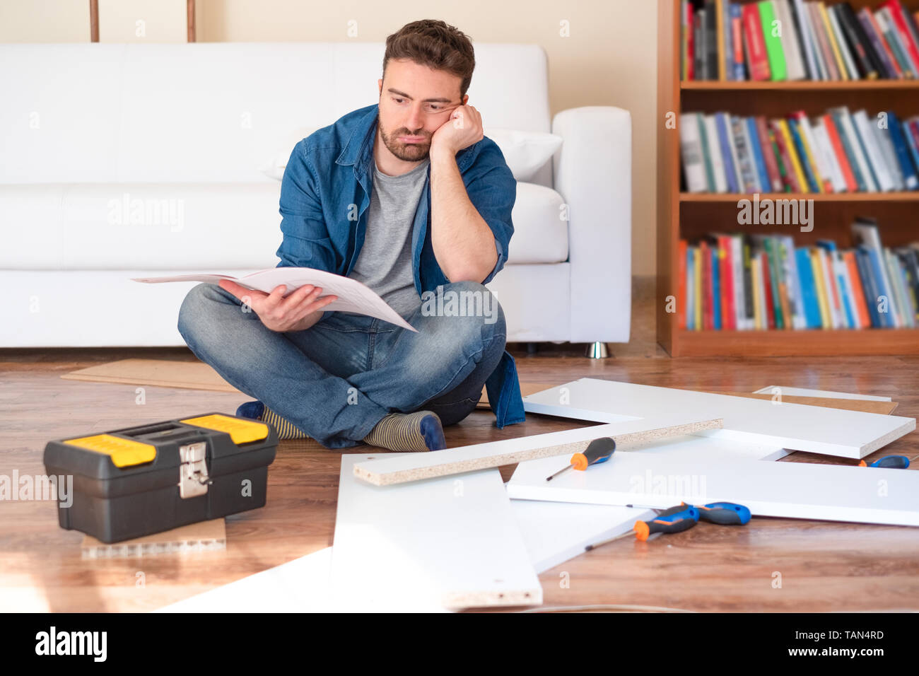 Man Portrait And Do It Yourself Furniture Assembly Stock Photo Alamy