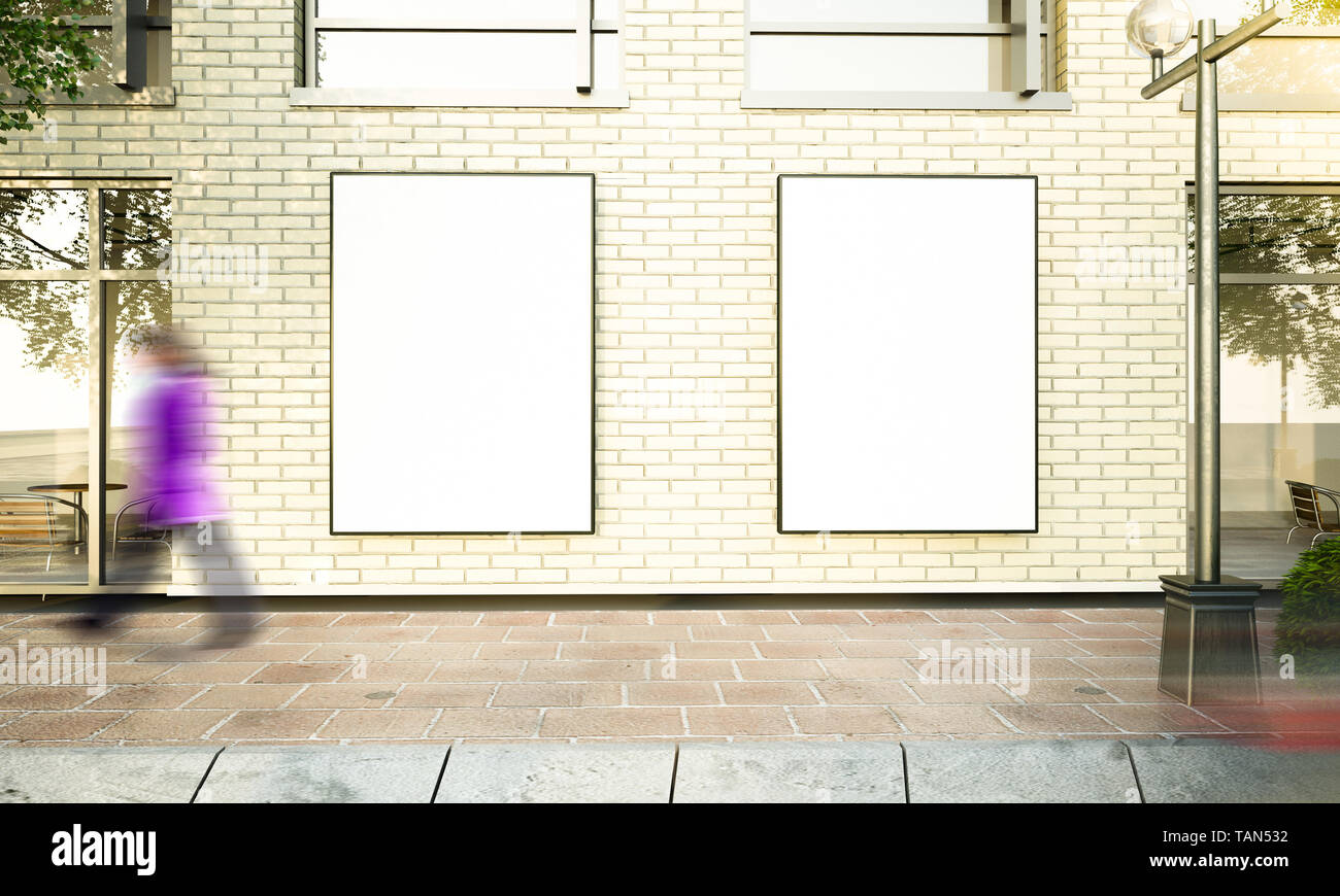 Download Two Big Poster On Street Wall 3d Rendering Mockup Stock Photo Alamy