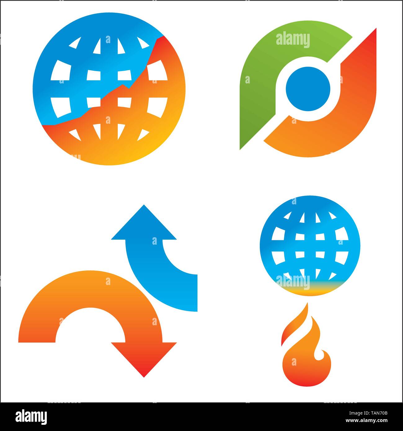 Four climate change icons in flat style. Global warming. Ecology Stock Vector