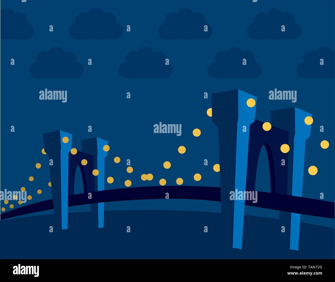 eps10 vector illustration of bridge at night scene with lights Stock ...