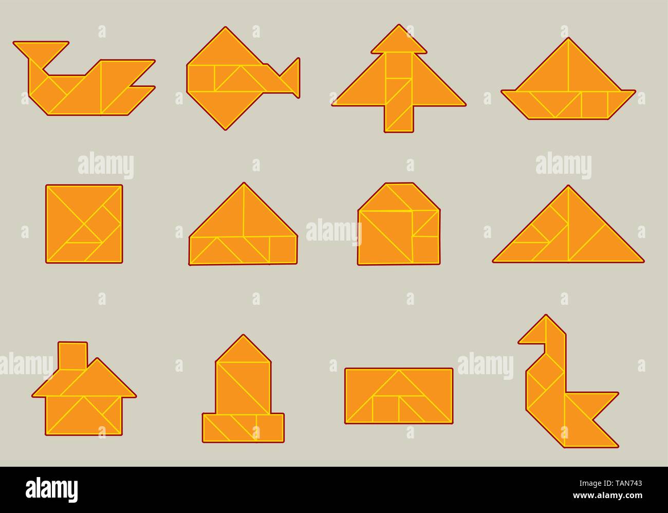 Tangram figures in different shapes. Vector illustration. Stock Vector