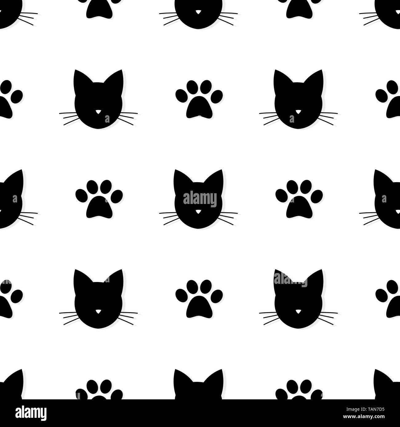 Cat heads and paw prints seamless pattern. Vector illustration Stock ...
