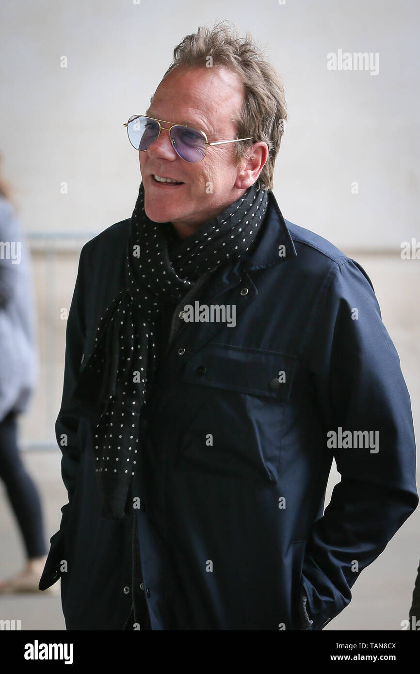 Kiefer Sutherland and his fiance Cindy Vela go to various radio stations to promote his new album 'Reckless & Me'  Featuring: Kiefer Sutherland Where: London, United Kingdom When: 25 Apr 2019 Credit: WENN.com Stock Photo