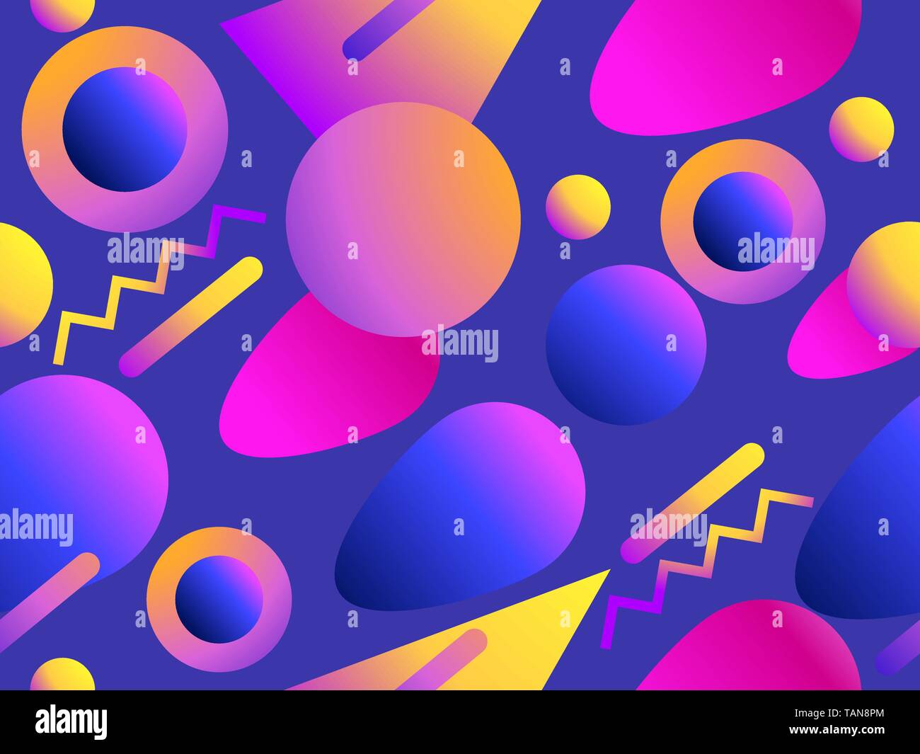 Geometric seamless pattern in memphis style of the 80s. Fluid gradient ...