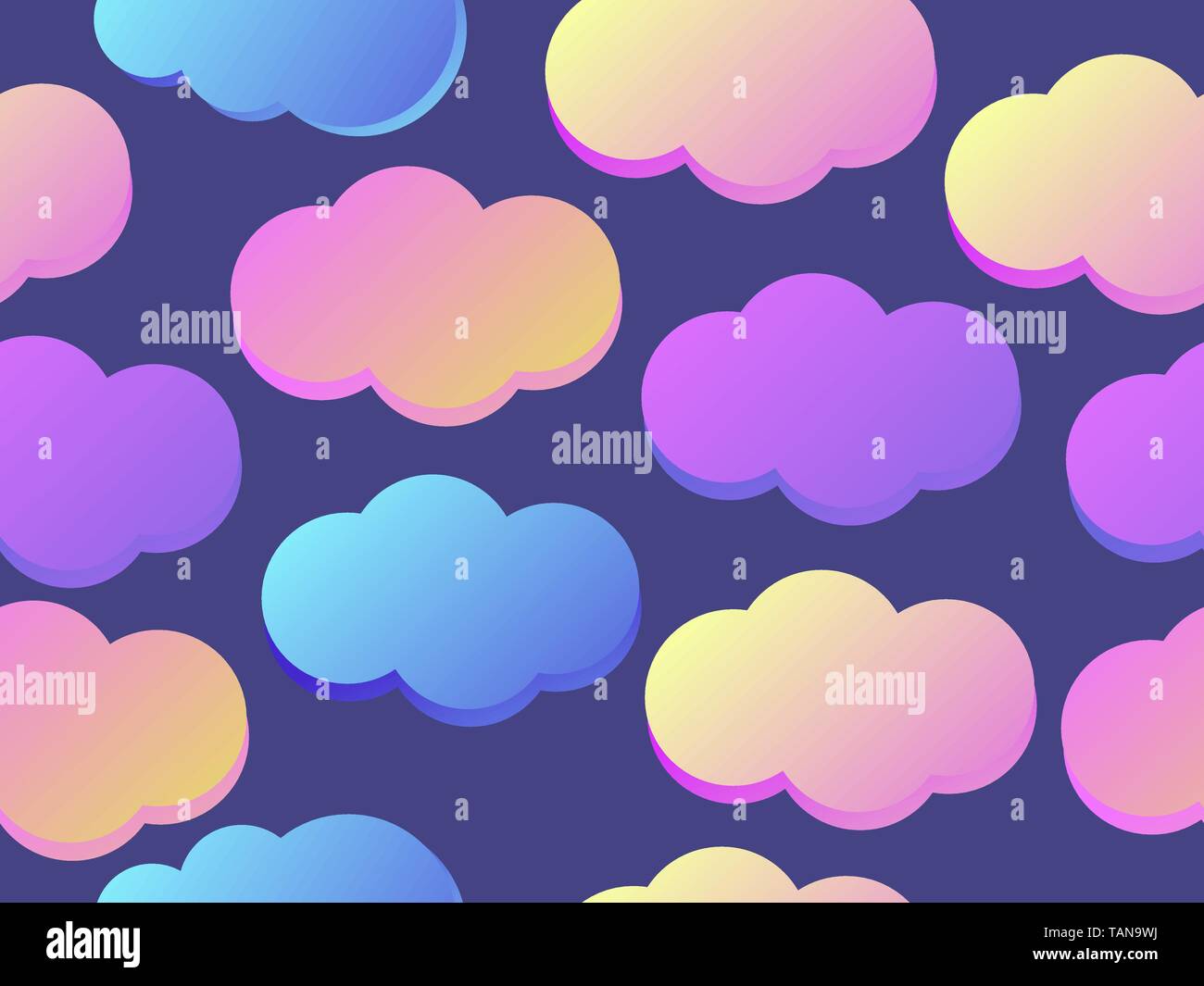 Clouds seamless pattern with purple and blue gradient. Vector illustration Stock Vector