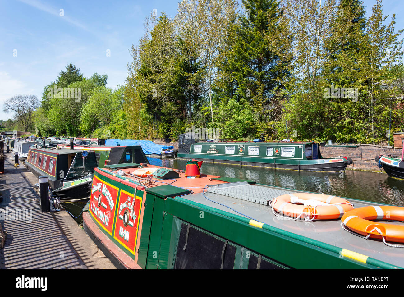Canal boats moored on Stourbridge Canal, Stourbridge, West Midlands, England, United Kingdom Stock Photo