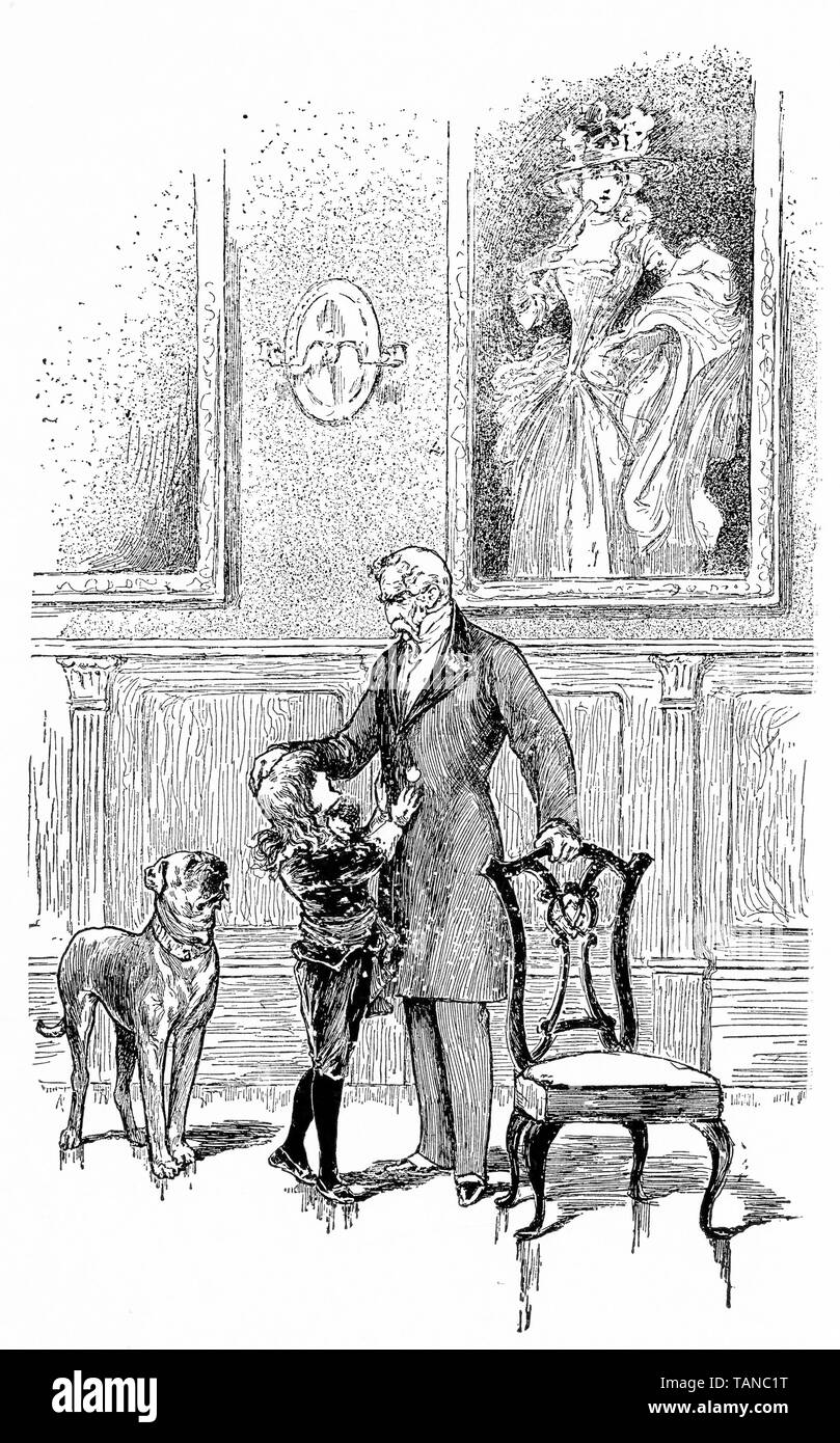 Engraving of Cedric and his grandfather facing the news that he may not become the earl in the novel, Little Lord Fauntleroy Stock Photo