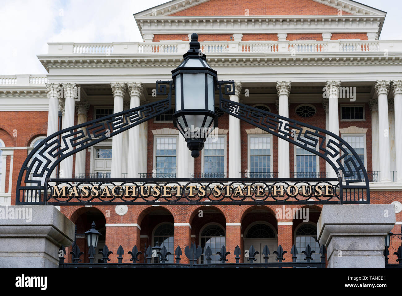Boston / USA - April 2019: The entry to the Massachusetts State House. Stock Photo